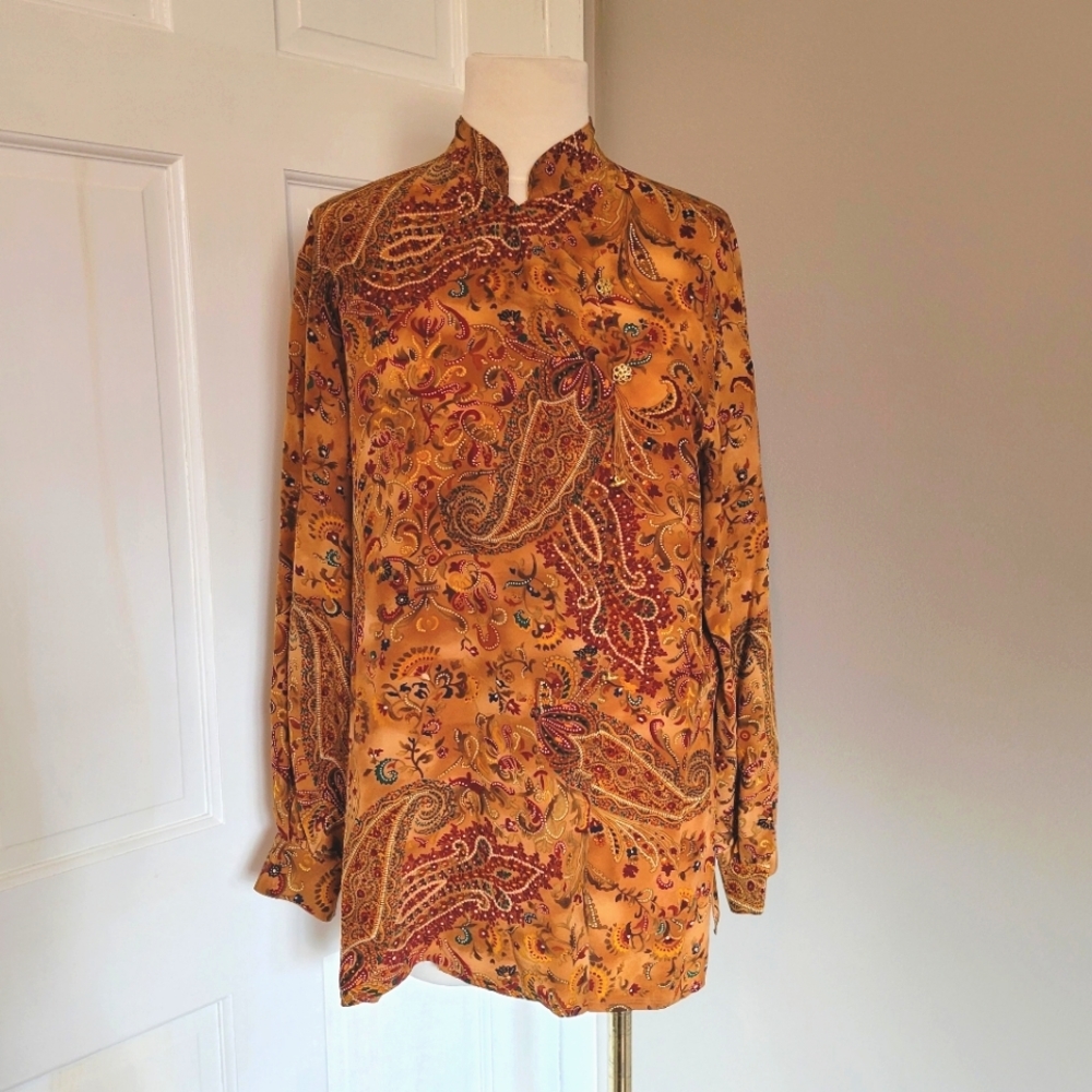 Liz Claiborne vintage silk paisley brown shirt 4P